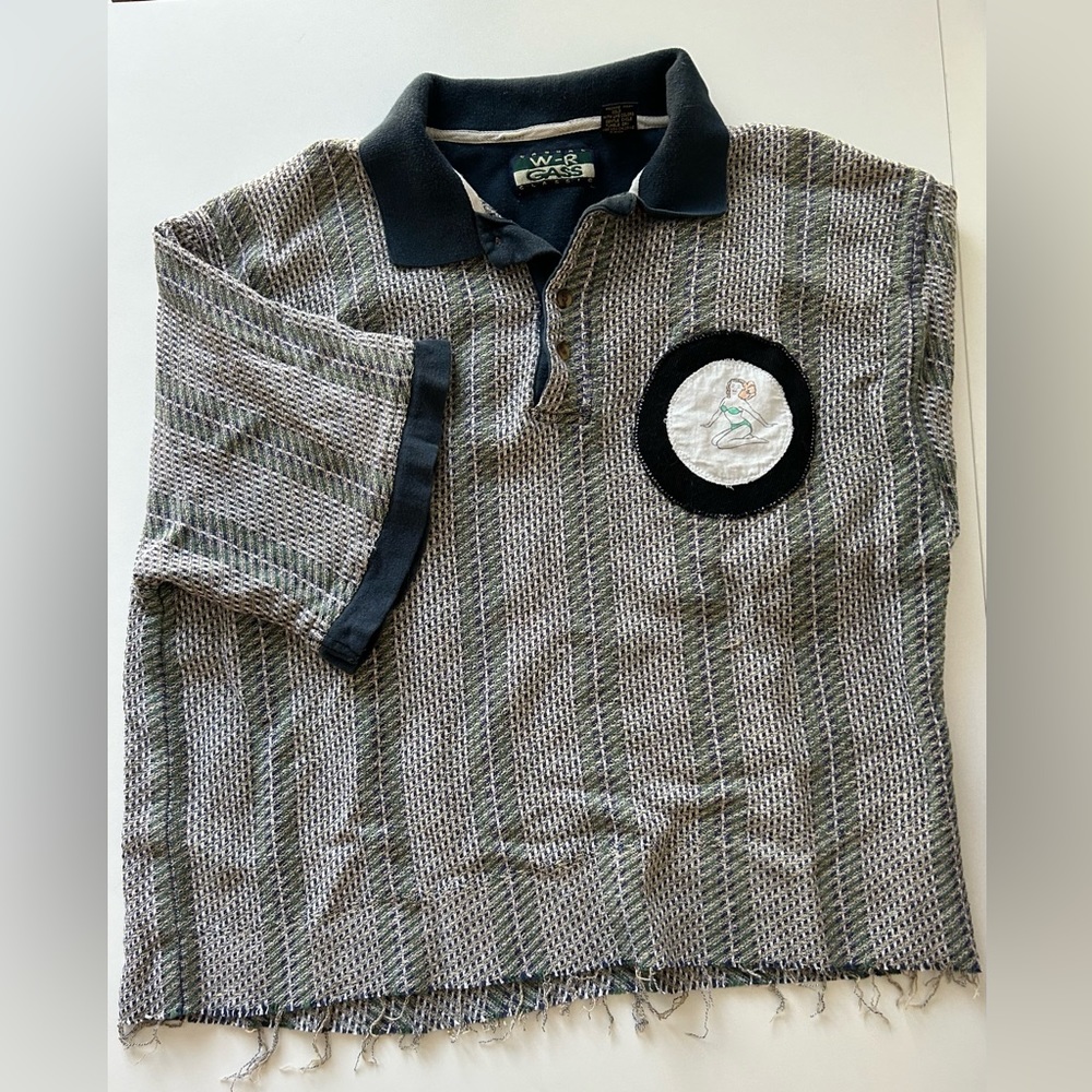 Cropped Vintage Polo Style Shirt with Pin Up Girl Patch